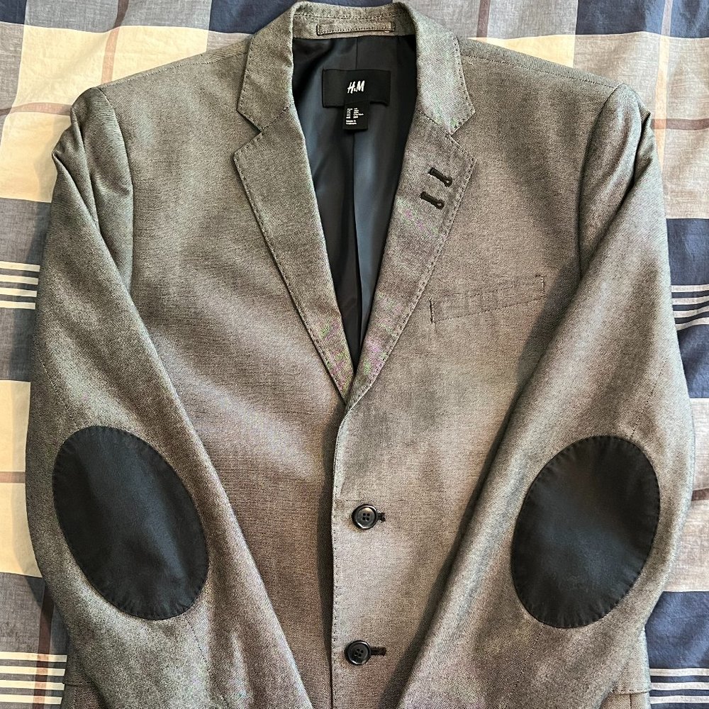 H&M Men's Blazer Padded Elbows Size 38R Color Gray